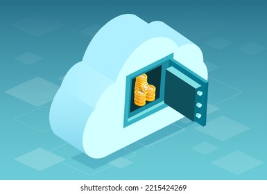 Cloud technology. Virtual money and banking concept 