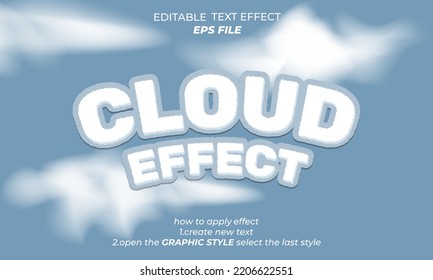 cloud text effect, font editable, typography, 3d text. vector