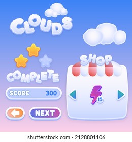 Cloud Themed Game Interface Elements Set