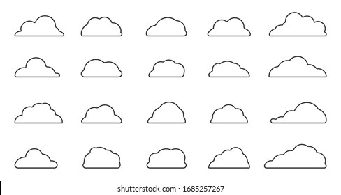 Cloud thin black line weather icon set. Abstract blank border template for text. Design element of climate, atmosphere. Simple web cloudy service symbol isolated on white vector illustration