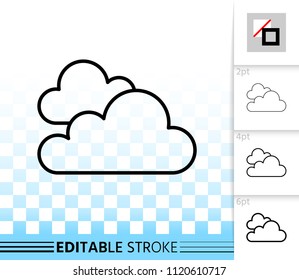 Cloud thin line icon. Outline web sign of weather. Cloudy linear pictogram with different stroke width. Simple vector symbol, transparent background. Clouds editable stroke icon without fill