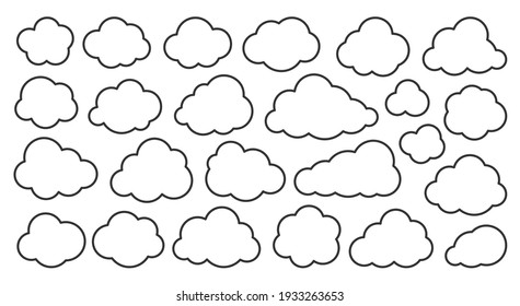 Cloud thin line icons set. Outline vector sign. Linear symbol of weather or database, network, internet storage. Logo design template. Overcast, cleen cloudy sky graphic element collection