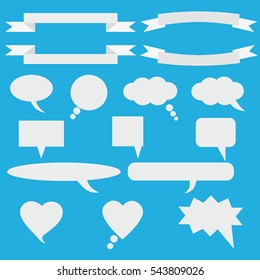 a cloud of thoughts and banners on a blue background