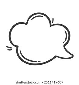 Cloud of thoughts line icon. Hand drawn retro empty balloon of mental speech, doodle thinking bubble with tail. Think, communication mascot, outline icon in comic book style vector illustration