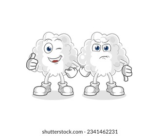 the cloud thumbs up and thumbs down. cartoon mascot vector