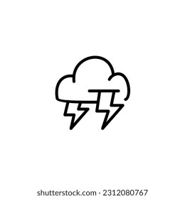 Cloud with thunder electric energy. Vector line icon black and white with green eco energy theme