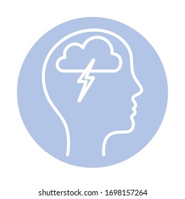 cloud with thunder inside human head block style icon design, Mental health mind science intelligence idea medical and education theme Vector illustration