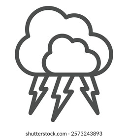 Cloud with thunder, lightning line icon, insurance event concept. Vector graphics. Thunderstorm destructions sign on white background, outline style icon for mobile or web design