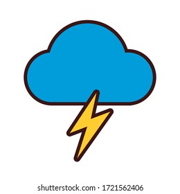 diseño de ilustración vectorial de icono de nube con línea de trueno y estilo de relleno