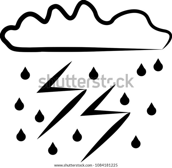 Cloud Thunder Rain Drops Black White Stock Vector Royalty