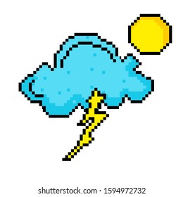 cloud and thunderbolt illustration pixel art style. for game. eps 10