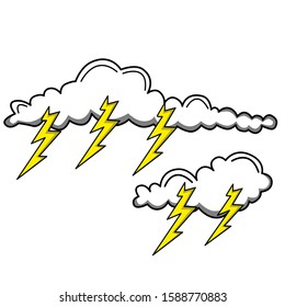cloud and thunderbolt isolated on white background with hand draw style. doodle art style. eps 10