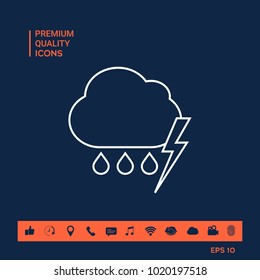 Cloud thunderstorm lightning rain line icon