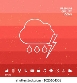 Cloud thunderstorm lightning rain line icon