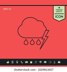 Cloud thunderstorm lightning rain line icon