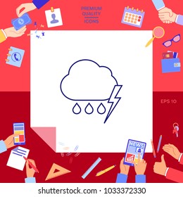 Cloud thunderstorm lightning rain line icon