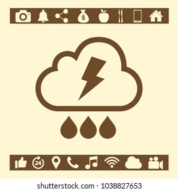 Cloud thunderstorm lightning rain line icon