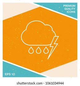 Cloud thunderstorm lightning rain line icon