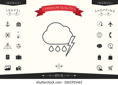 Cloud thunderstorm lightning rain line icon