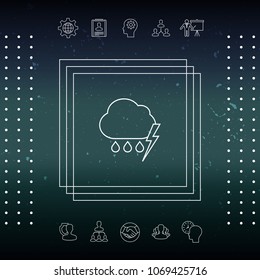 Cloud thunderstorm lightning rain line icon