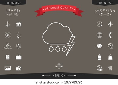 Cloud thunderstorm lightning rain line icon