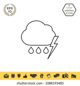 Cloud thunderstorm lightning rain line icon