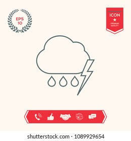 Cloud thunderstorm lightning rain line icon