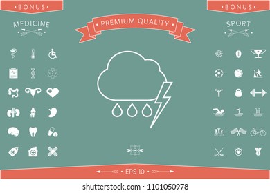Cloud thunderstorm lightning rain line icon