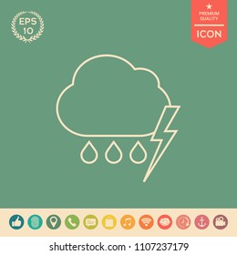 Cloud thunderstorm lightning rain line icon