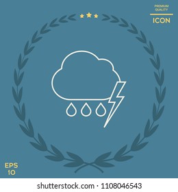 Cloud thunderstorm lightning rain line icon