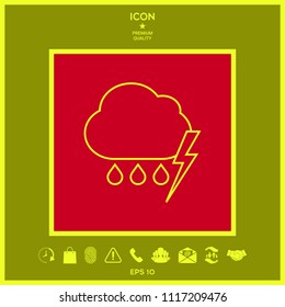 Cloud thunderstorm lightning rain line icon