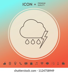 Cloud thunderstorm lightning rain line icon
