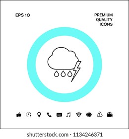 Cloud thunderstorm lightning rain line icon