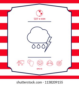 Cloud thunderstorm lightning rain line icon