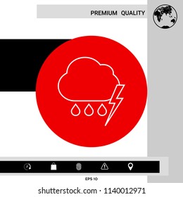 Cloud thunderstorm lightning rain line icon