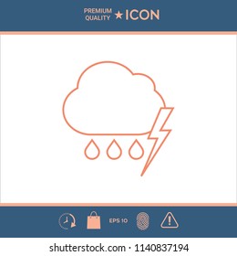 Cloud thunderstorm lightning rain line icon