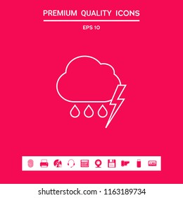 Cloud thunderstorm lightning rain line icon
