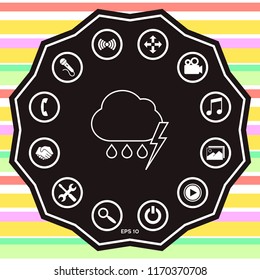 Cloud thunderstorm lightning rain line icon