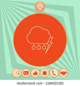 Cloud thunderstorm lightning rain line icon
