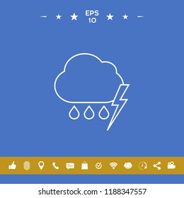 Cloud thunderstorm lightning rain line icon