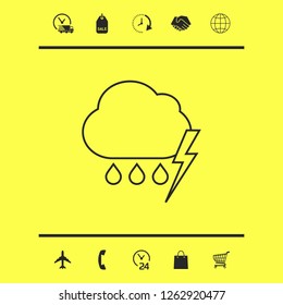 Cloud thunderstorm lightning rain line icon. Graphic elements for your design