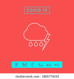 Cloud thunderstorm lightning rain line icon. Graphic elements for your design