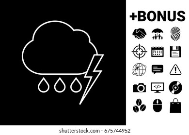 Cloud thunderstorm lightning rain line icon