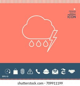 Cloud thunderstorm lightning rain line icon