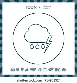 Cloud thunderstorm lightning rain line icon