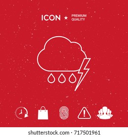 Cloud thunderstorm lightning rain line icon