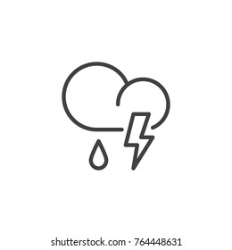 Cloud thunderstorm lightning rain line icon, outline vector sign, linear style pictogram isolated on white. Partly weather symbol, logo illustration. Editable stroke