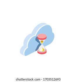 Cloud time hourglass. Vector 3d isometric, color web icon, new flat style. Creative illustration design, isolated graphic idea for infographics.