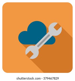 Cloud Tools long shadow vector icon. Style is a flat symbol on a colored rounded square button.
