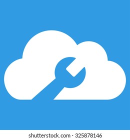 Cloud Tools vector icon. Style is flat symbol, white color, rounded angles, blue background.